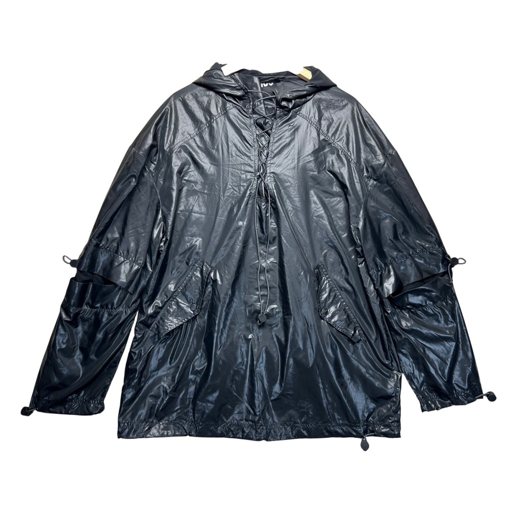 Ivy Park‎ Black Lace Up Anorak Windbreaker Hooded Jacket 29J11PBLK-L Mens Large